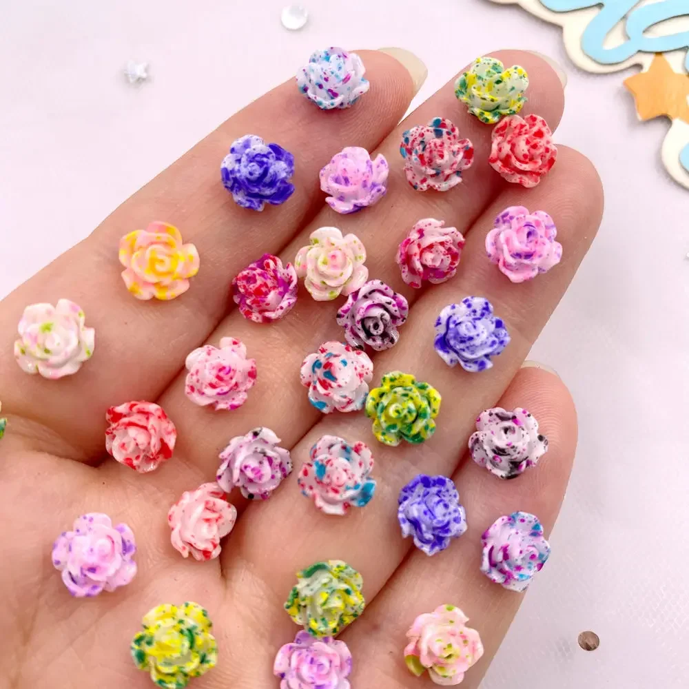 50 pz resina 8mm colorato spruzzi inchiostro pittura rosa nail art parte posteriore piatta fiore pietra figurine scrapbook matrimonio gioielli fai