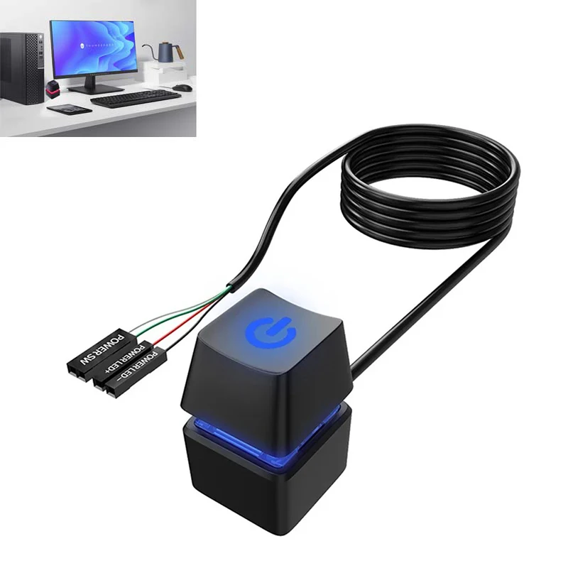 2M LED Power Switch Extension Cable External PC Computer Motherboard Start Button On/Off Control For Home Office Desktop Switch