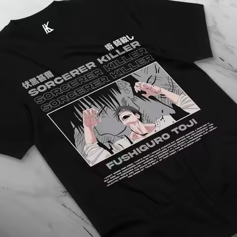 Jujutsu Kaisen Fushiguro Toji T-shirt Anime Horror Black Short Sleeve All Size