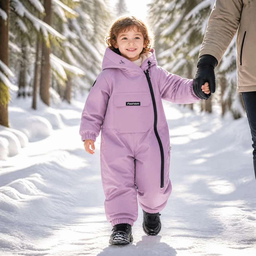 Thick Fleece Lined Kids Snow Suit Waterproof Warm All-In-One Snow Suit Windproof Comfortable Fit Baby Romper Cold Weather