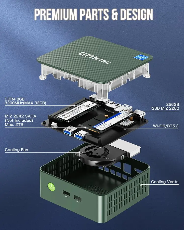 GMKtec G3 Computador Desktop, Mini PC, Windows 11 Pro, Intel 12th, DDR4, 8GB RAM, 256GB ROM, WiFi 6, BT5.2, Mini PC Trabalho, Alder Lake N100