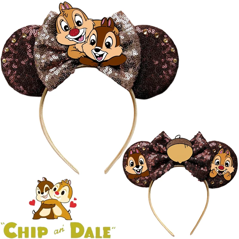 Disney Chip 'n' Dale Ears Headband for Women Cartoon Squirrel Hairband Kids Sequin Bow Hair Accessories Girl Festival Party Gift