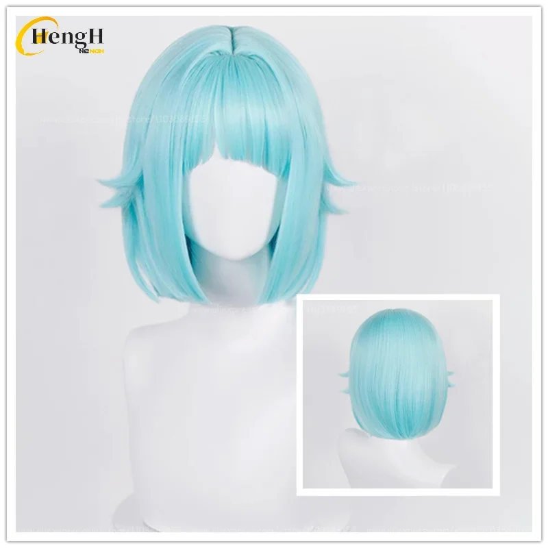 

In Stock Synthetic Anime Shino Hajime Cosplay Wig Short 40cm Ice Blue Cosplay Anime Wig Heat Resistant Hair Party Wigs + Wig Cap