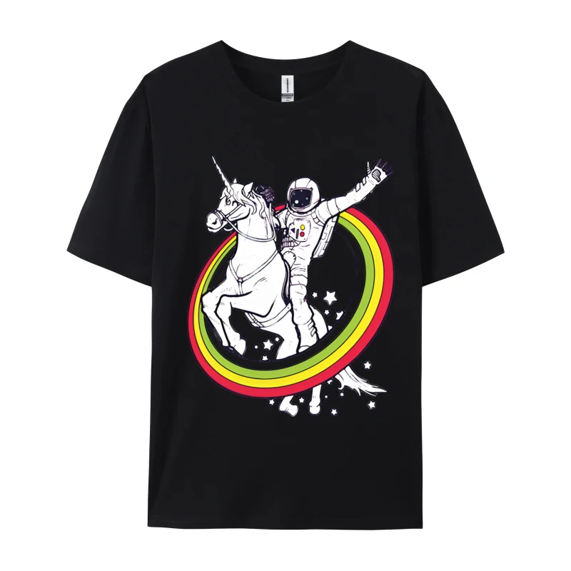 

Luxury Brand T Shirts for Men Astronaut Riding Unicorn Throw The Ra Print Shirts Cotton High Quality