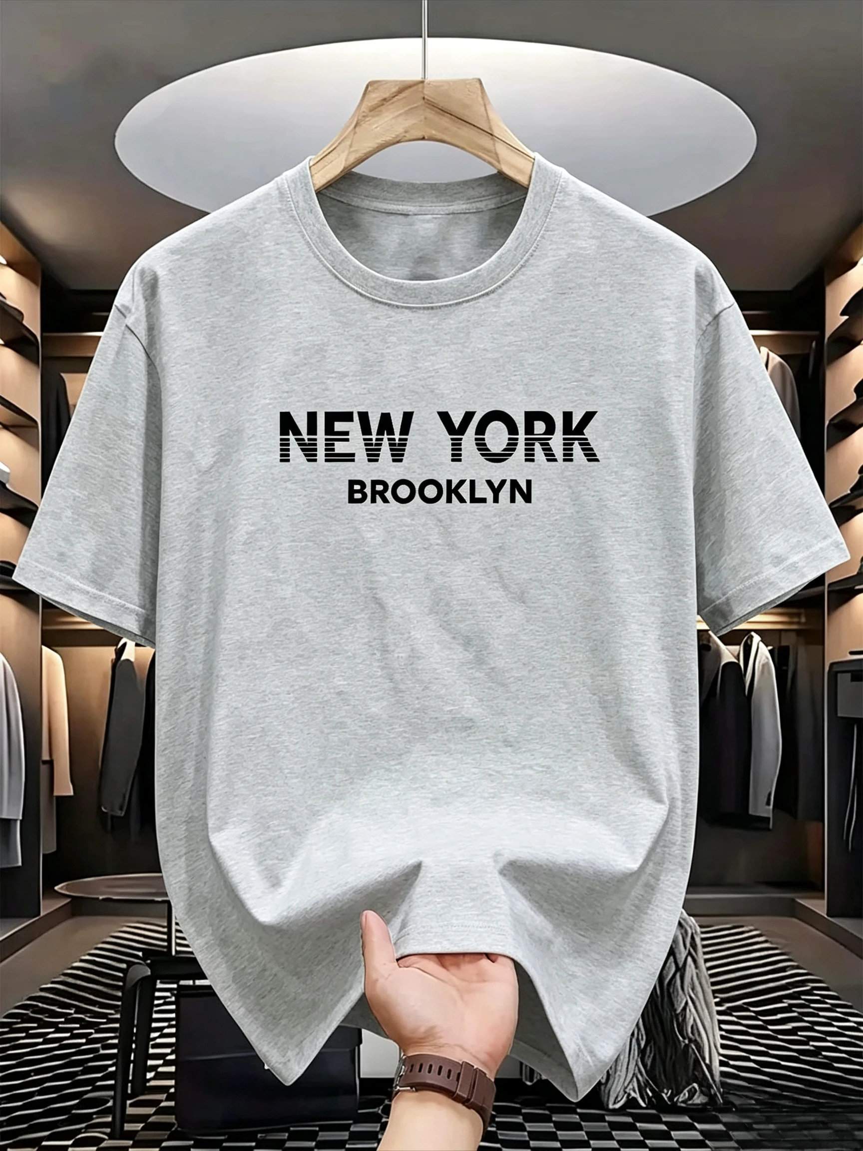 Summer Cotton Casual Loose-fitting New York Brooklyn Letter Print Round-neck Short-sleeved T-shirt Comfortable Trend