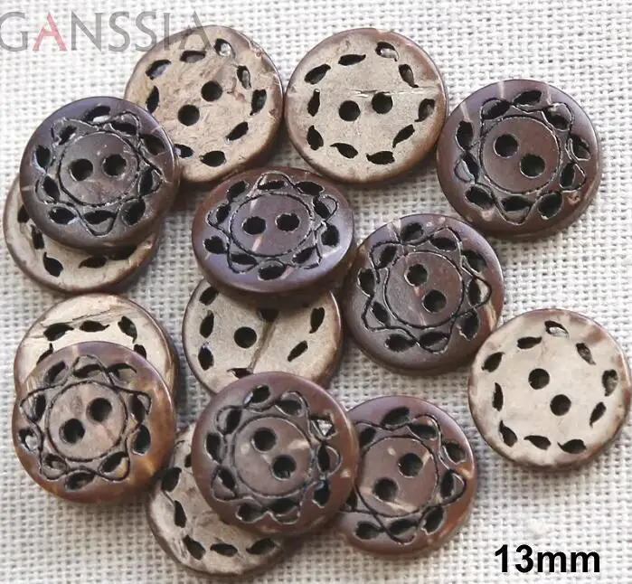 50pcs/lot Size:13mm Round Natural Coconut Buttons 2 holes for clothing scrapbooking Clothing  Sewing Accessories (KK-403)