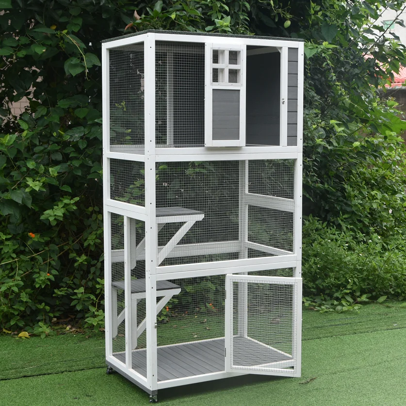 Cat House Outdoor Catio Cat Enclosures on Wheels Kitty House with Upgraded Resting Box,Waterproof Roof