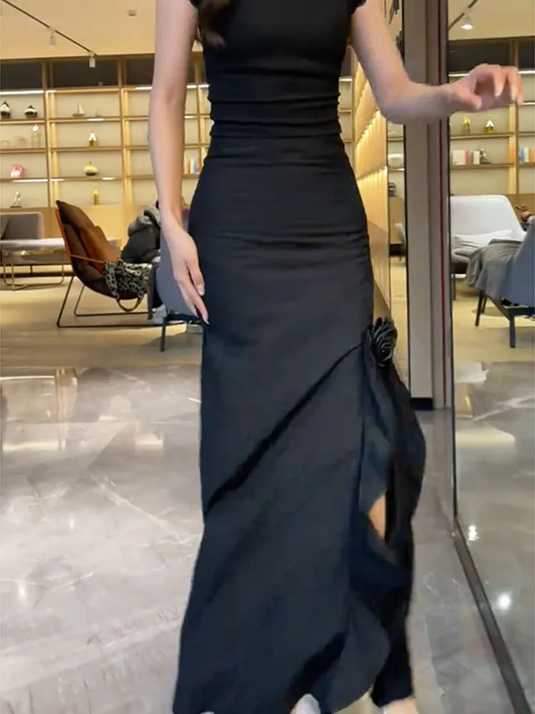 

Элегантная черная юбка-футляр с 3D-розами, дизайн в стиле Гонконга, летняя новинка, женская юбка с высокой талией