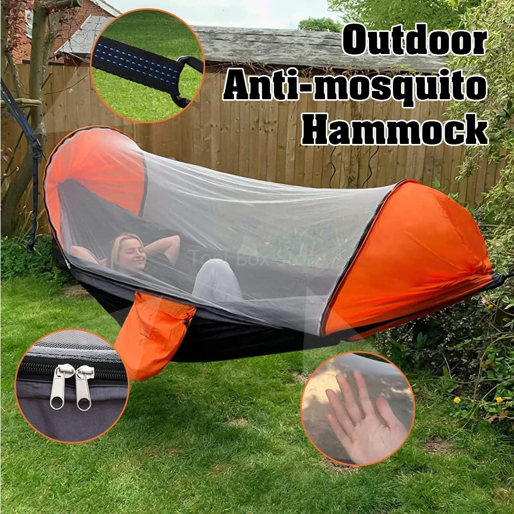 3 in 1 Camping Hammock with Mosquito Mesh Automatic Quick Opening Nylon Hammock Anti-Mosquito Hammock for Outdoor Swing Chair