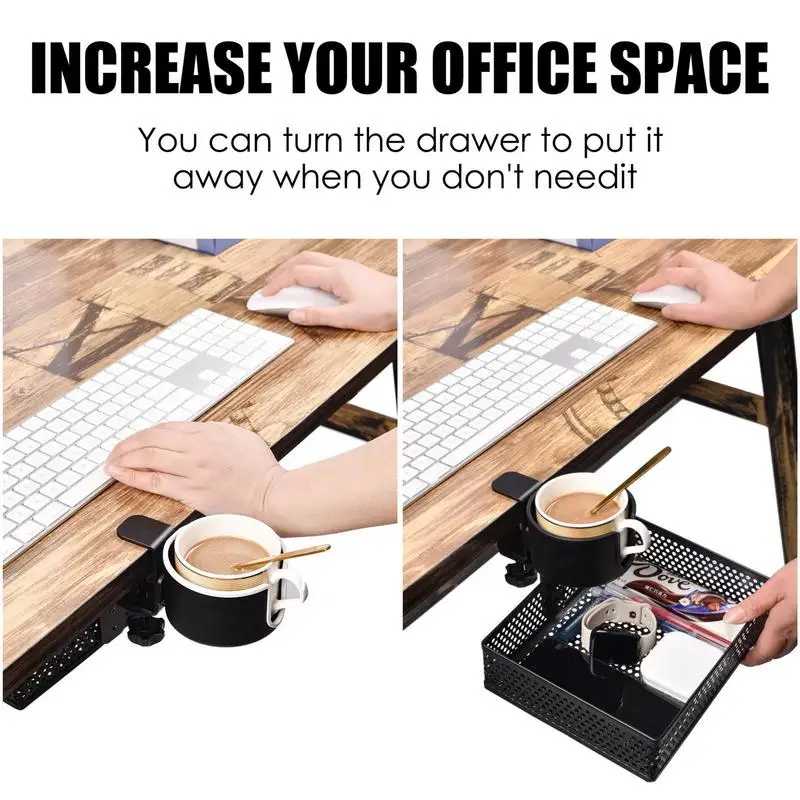 Under Desk Organizer 2 In 1 Clamp On Desk Drawer With Cup Holder 360 Swivel Pencil Drawer Easy To Install Home Office Supplies