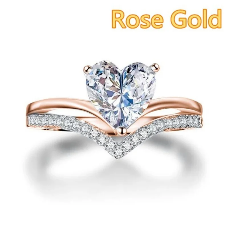 2023 New Delicate Silver Color White Zircon Stones Heart Rings for Women Fashion Bridal Engagement Wedding Ring Set Jewelry Gift