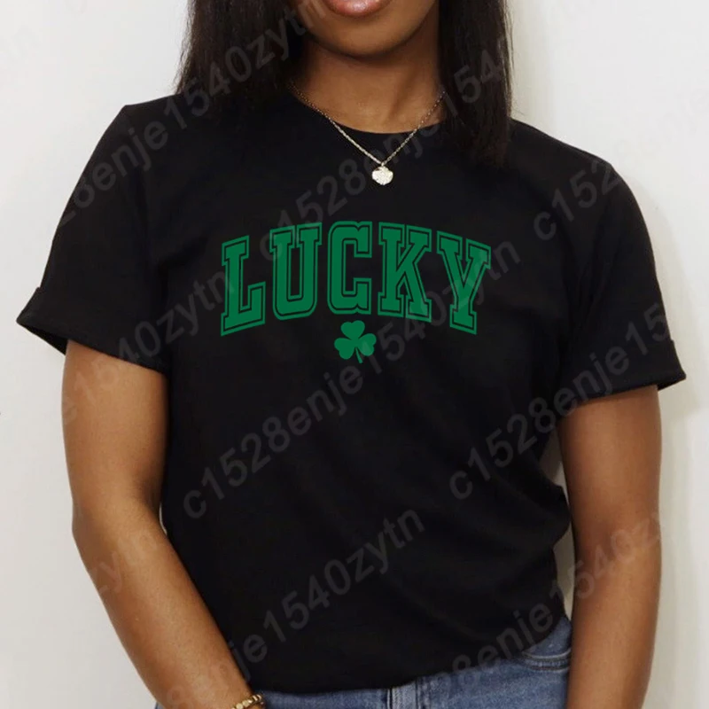 St Patrick's Day Lucky Clover Print T-Shirts For Women New Fashion Short Sleeve T Shirt Round Neck Tee Shirts Casual Summer Tops