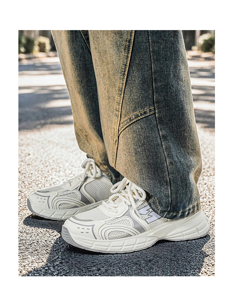 LOEIKAN Herren-Sneaker mit Patchwork-Mesh, lässige Turnschuhe mit klobiger, dicker Sohle, zum Schnüren, Dad-Schuhe, vielseitiges Schuhwerk für den täglichen Pendelverkehr – Detail 17