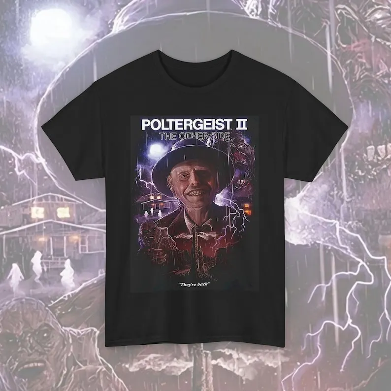 Vintage Horror Movie Tee, Poltergeist Unisex Heavy Cotton Shirt, Ghost Genre Apparel, Ideal for Halloween, Movie Buff Gift