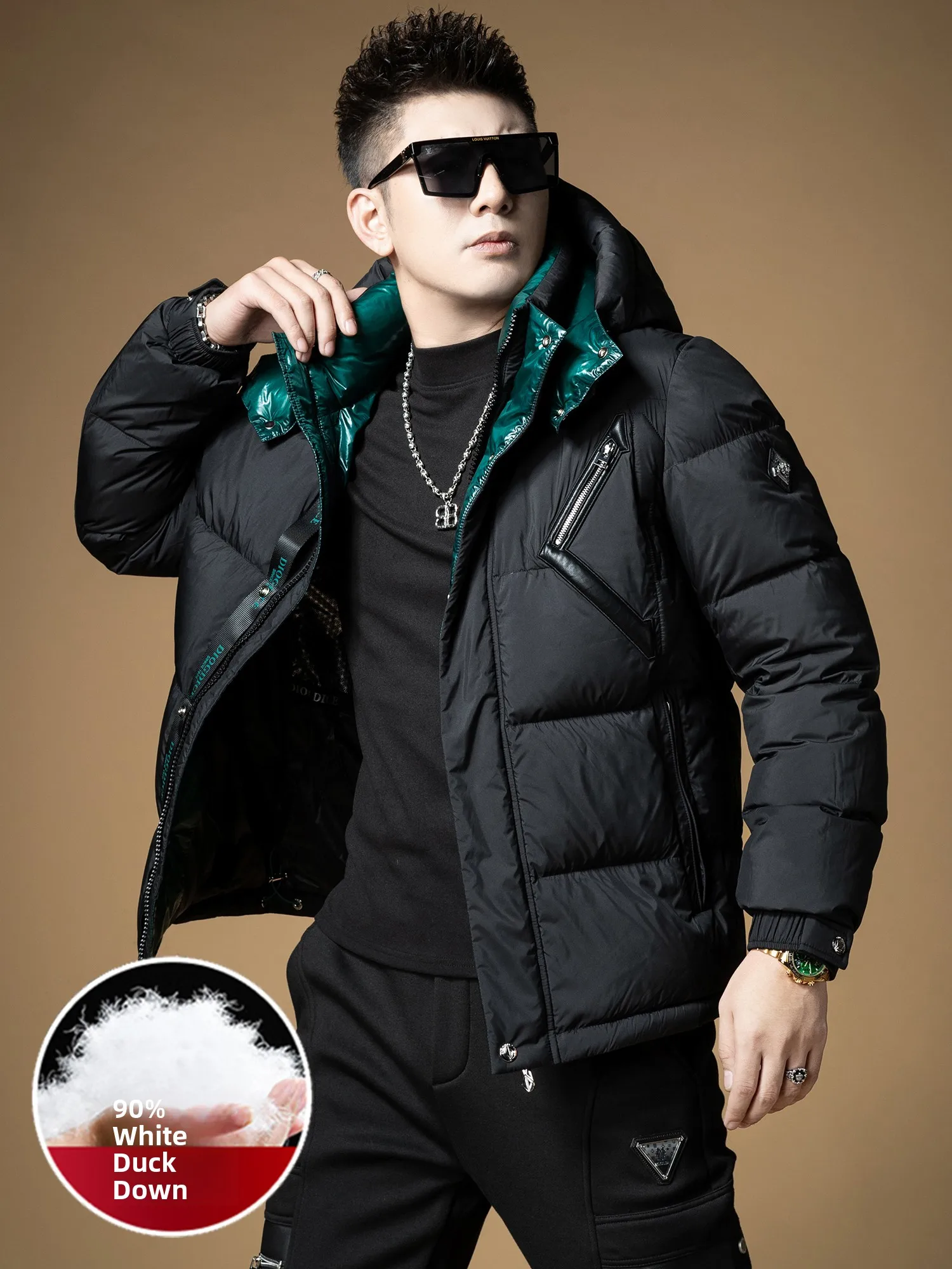 

Hooded 90 White Duck down Jacket Men's Winter Thick Warm Cold-resistant Outerwear Youth Fashion Modern Style Polyester Fiber