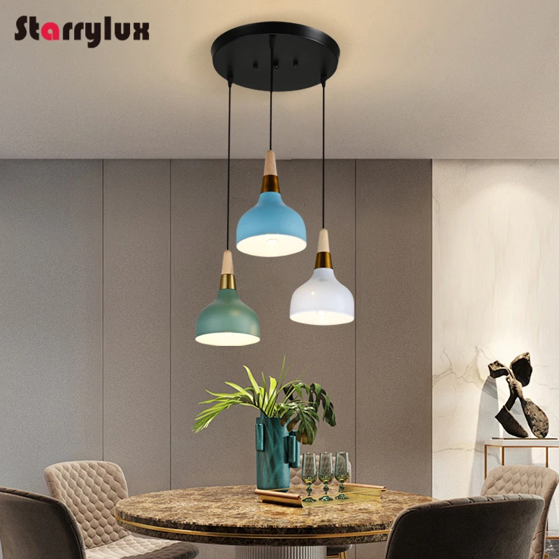 

Nordic Colorful Pendant Light Modern Minimalist Dining Lamp Multiplicity Creative Kitchen Island Lights