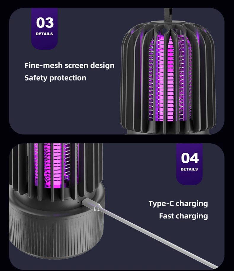TINSOL Elektrische UV-Mückenfalle USB-Aufladbar Geeignet für Innen- und Außenbereich Mückenabwehrlampe – Detail 31