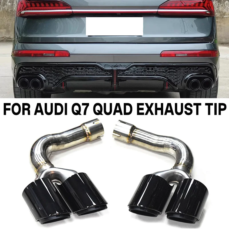 304 Stainless Steel Quad Stainless Steel Exhaust Tip For 2019-2023 Audi Q7 Upgrade SQ7 Look Black Nozzle Muffler Tip Tailpipe
