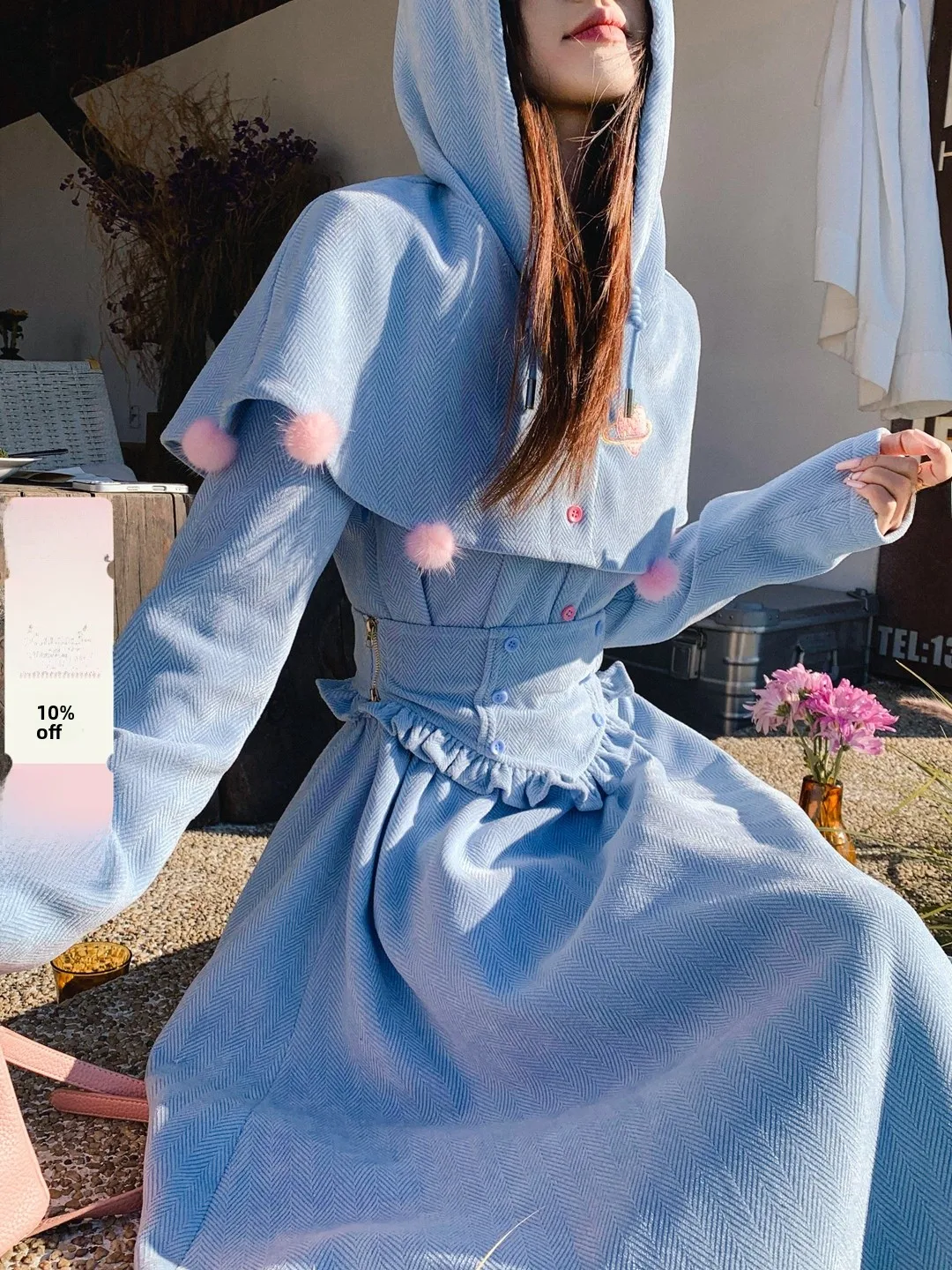 

Плащ Gula Liangpin Trainee Witch's Cloak с V-образным вырезом, утягивающий талию, синий, с художественным дизайном, длинный рукав, на молнии, X-образный крой