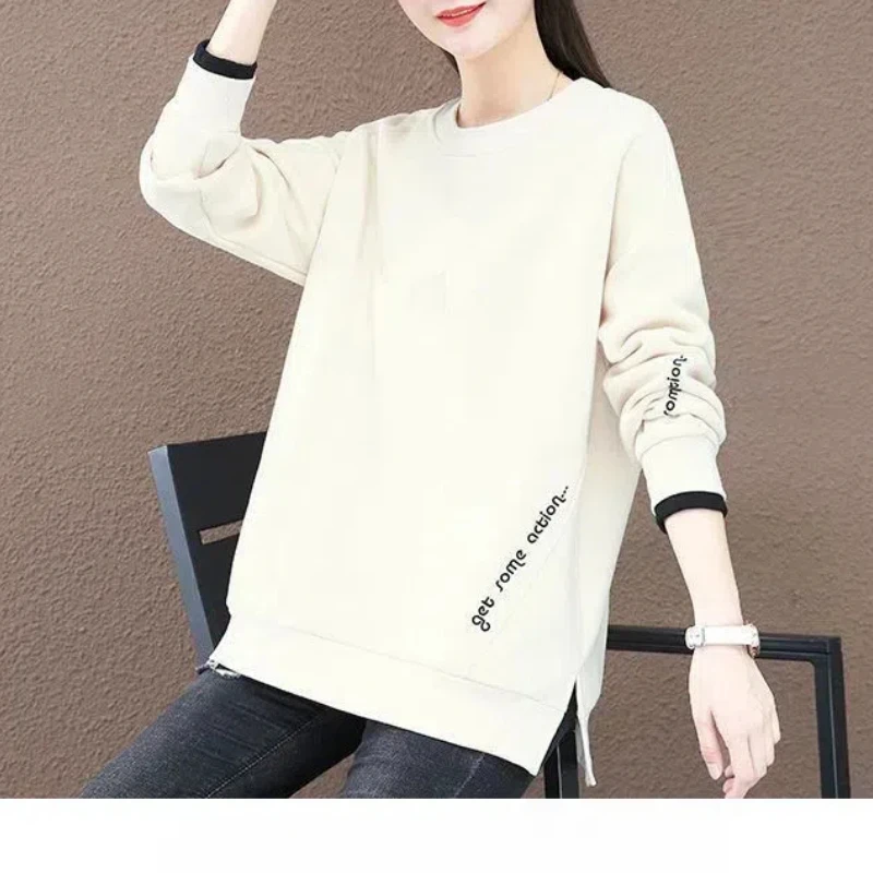 Women\'s Clothing Aesthetic Spring Autumn Round Neck Solid Hoodies Pullover Lantern Long Sleeve Casual Fashionable Loose Top