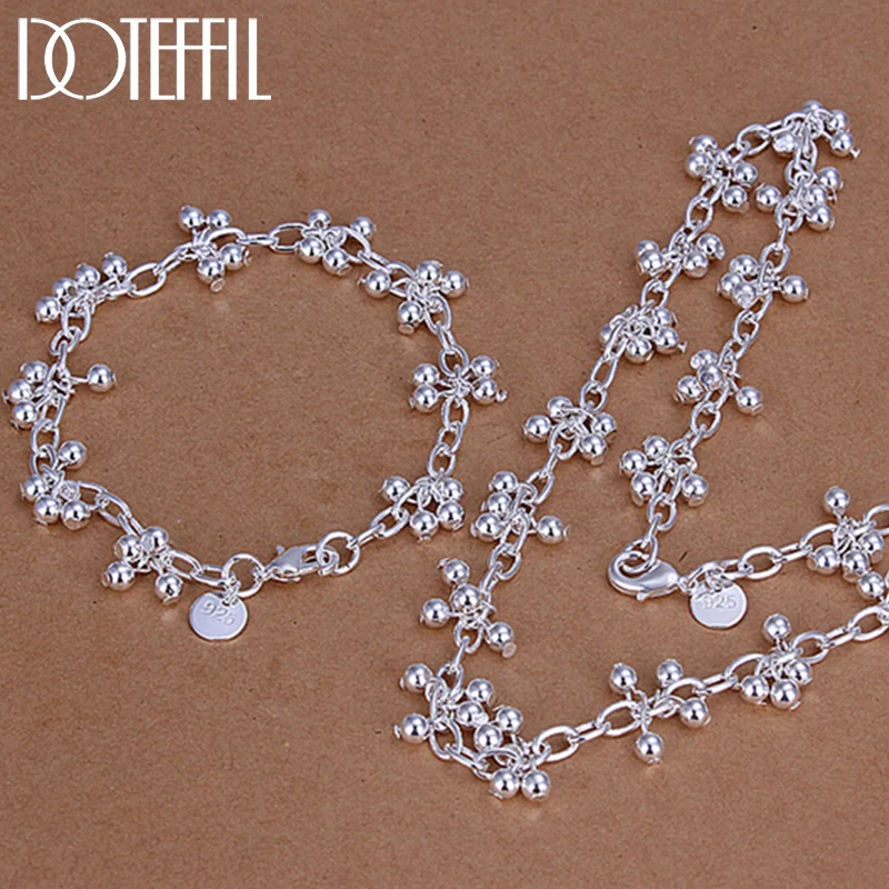 Silver Color Grapes Smooth Beads Bracelet Necklace For Wedding Engagement Woman Fashion Jewelry