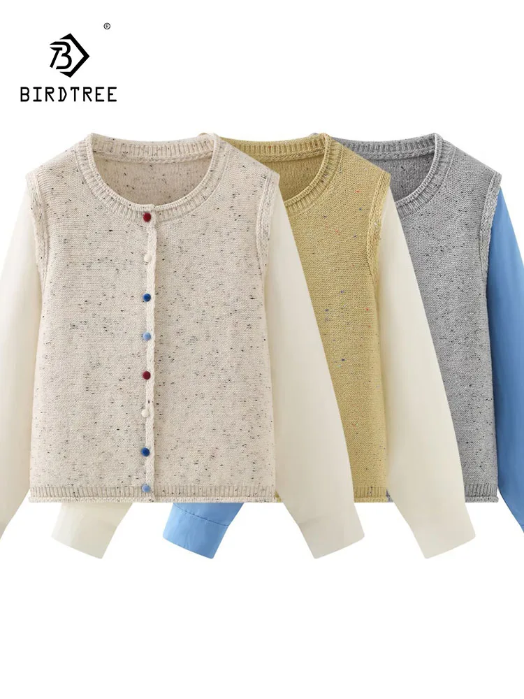 

Новый зимний свитер из смеси хлопка 2025, женский вязаный кардиган с круглым вырезом и пуговицами, Mori Girl Perppy Style, свободный искусственный вязаный кардиган из 2 предметов C5N596CC