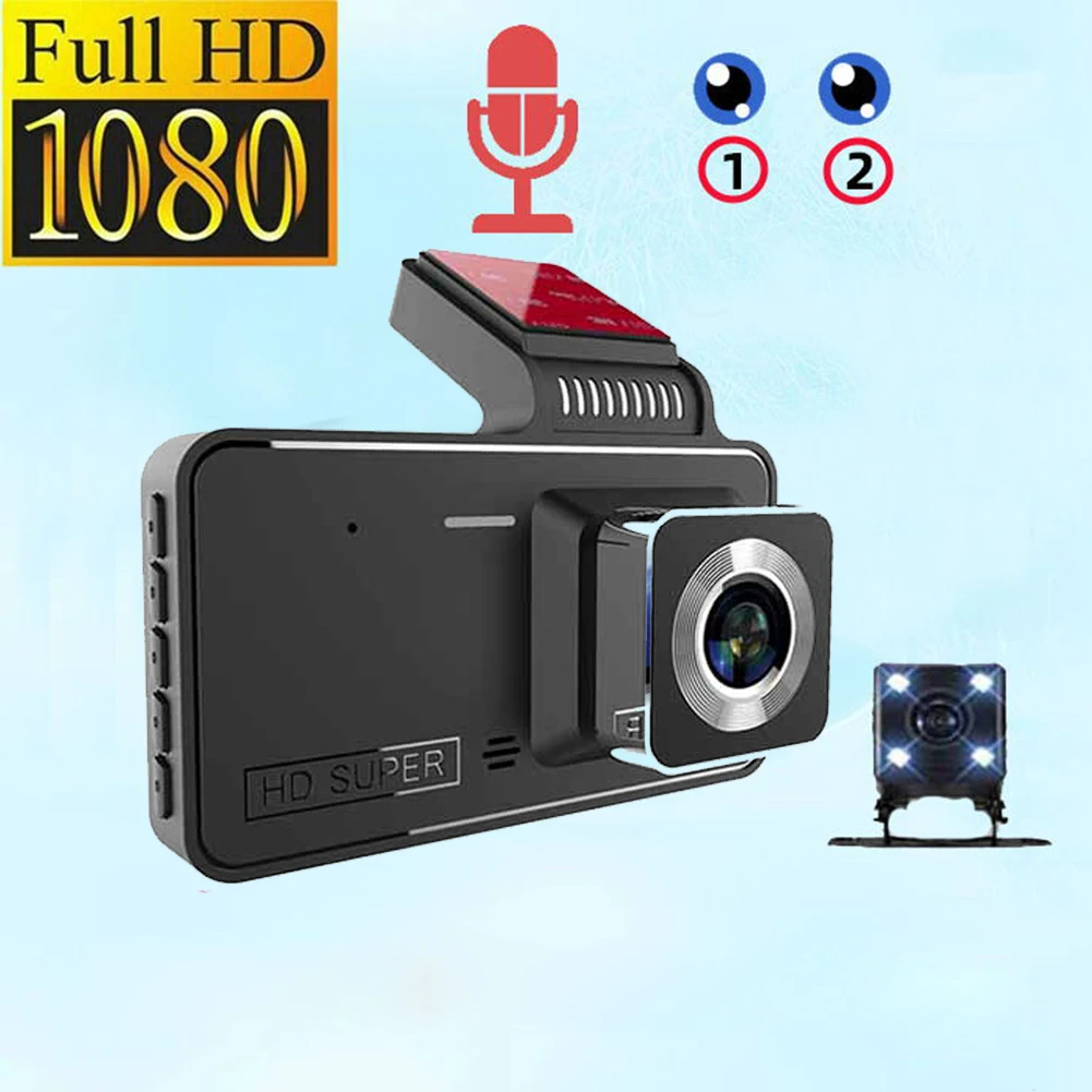 Dash Cam with 1080P Front and Rear Dual Cameras Car Video Recorder Wide Angle G Sensor Loop Recording 24 Hours Parking