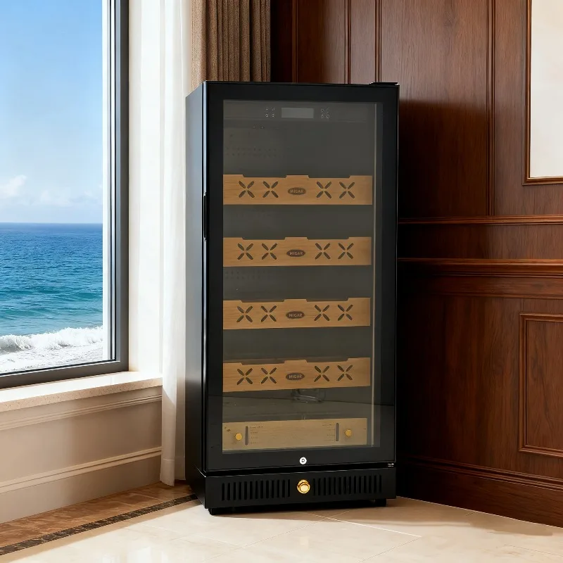Temperature-controlled cedar wood insect-proof, moisture-proof and moisturizing cigar cabinet, household small