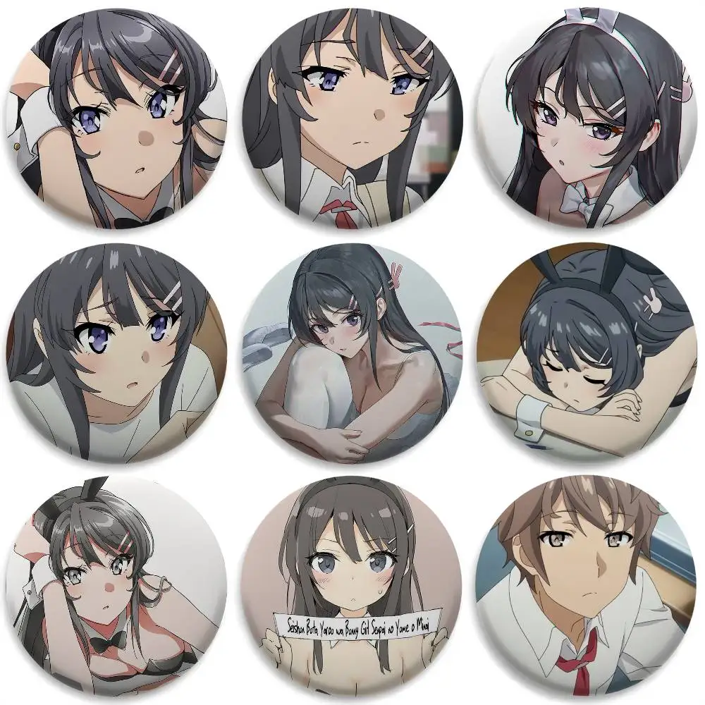 

B-Bunny Girl S-Senpai Lover Badges Round Exquisite Badge Brooches Creative Pins For Clothes Hat Backpack Gift Accessories