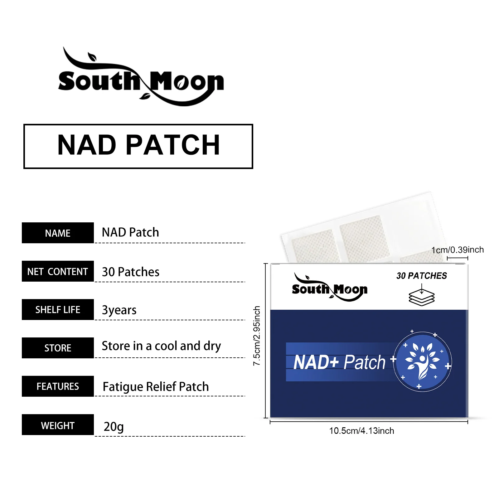 South Moon Nad+ Patch Fatigue Relieving Physical  Vitality Supporting Stable Absorption Comfortable Fit Daily Energy Care Patch