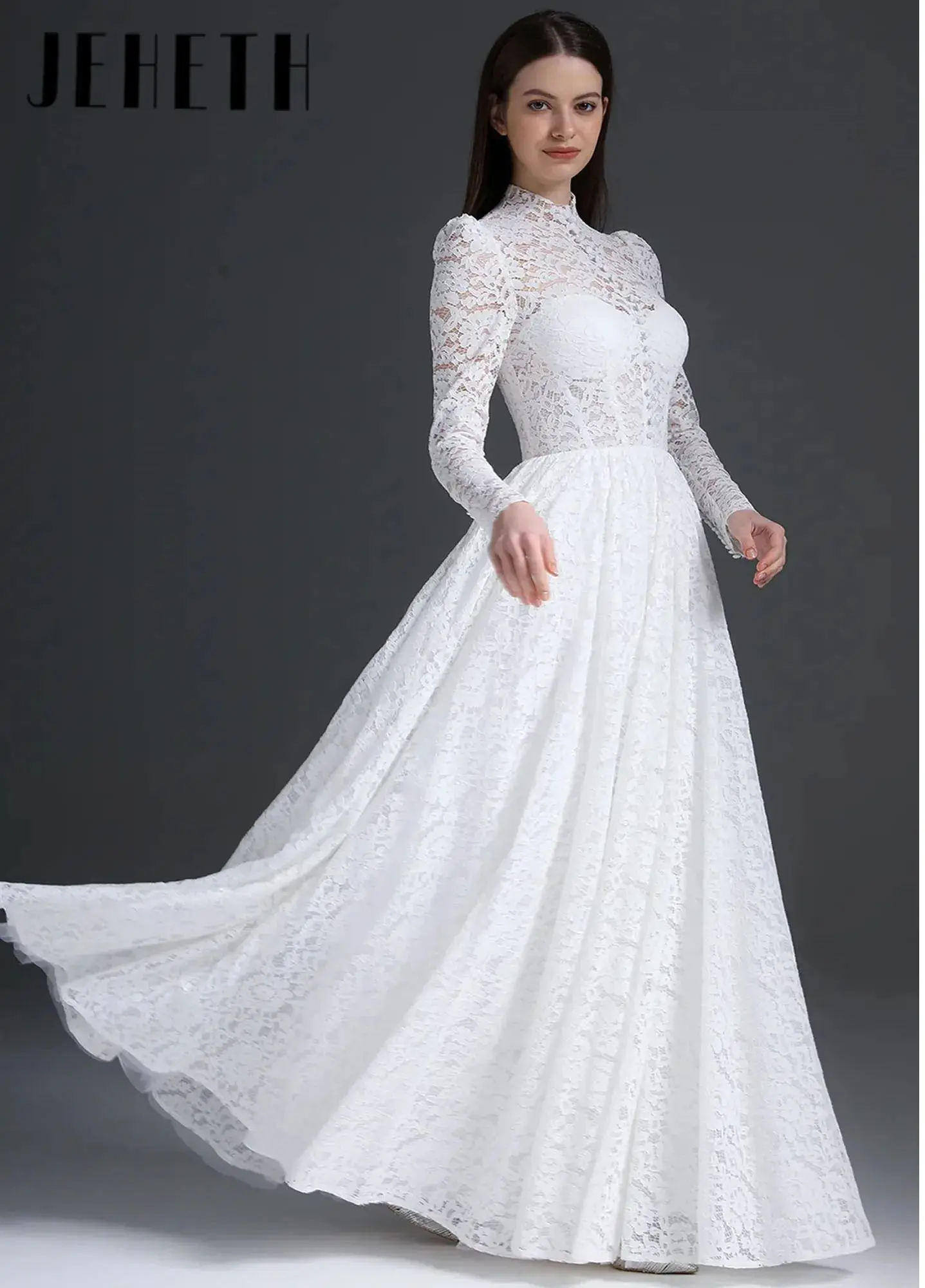 Robe de bal en dentelle, col haut, manches longues, avec Corset, élégante, longueur au sol, robes formelles pour occasions spéciales, personnalisées
