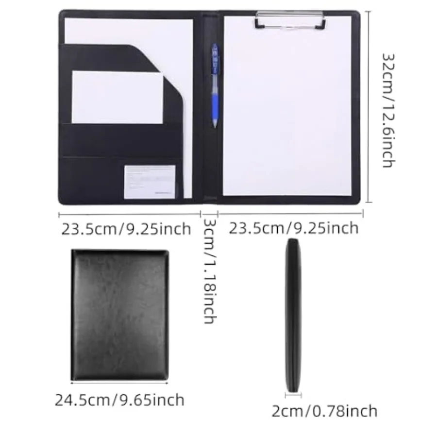 Padfolio Clipboard Folder A4 Size PU Leather Portfolio Organizer with Cover for A4 Letter Size Notepad Resume Writing Pad