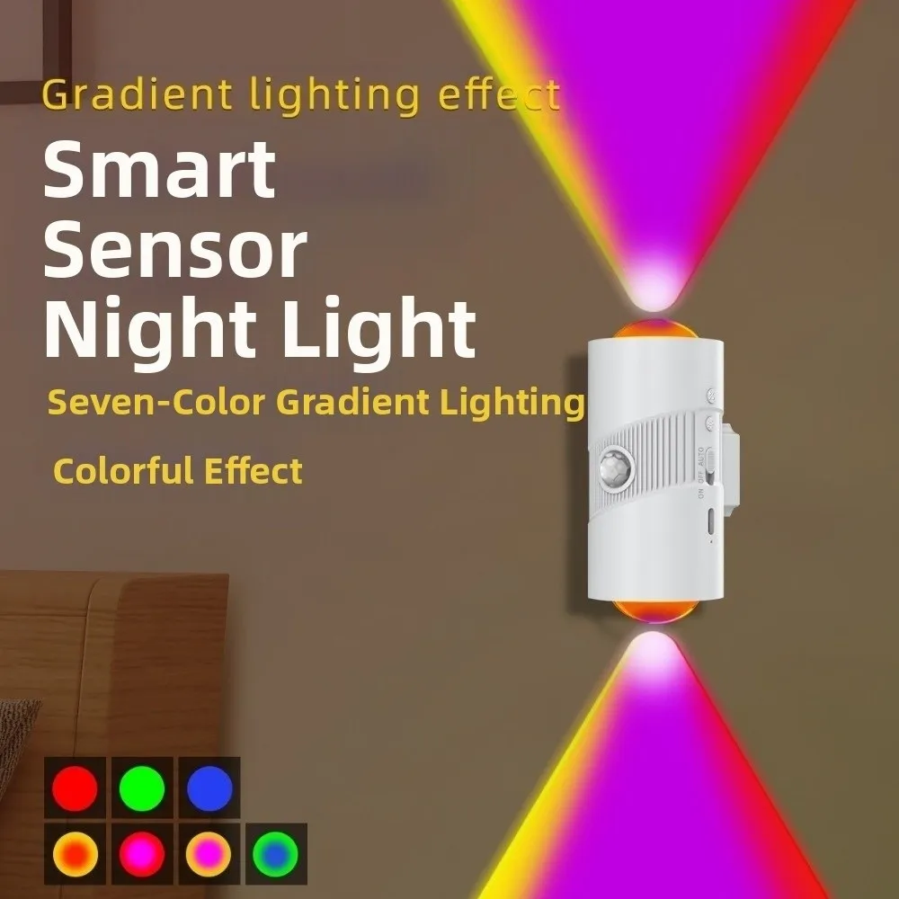 

Colorful Gradient Motion Sensor Night Light Magnetic Mounting Rechargeable LED Wall Light 7 Colors Changing Human Body Induction