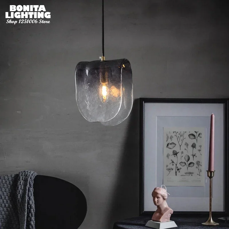 Imagem -02 - Postmodern Gradiente Gray Glass Pendant Lamp U-shaped Droplight Água Ripple Light Adequado para Cabeceira Sala e Restaurante