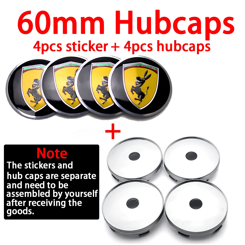 4pcs 56/60mm Wheel Center Cover Stickers Car Hub Caps Replacement Modification Accessorie for Ferrari Farah Donkey Badge Emblem