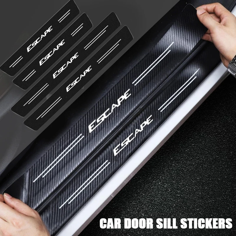 Carbon Fiber Car Door Sill Threshold Strip Anti Kick Sticker Scuff Scratch For Ford Escape 2025 Ranger 1 2 3 Tape Protect Film