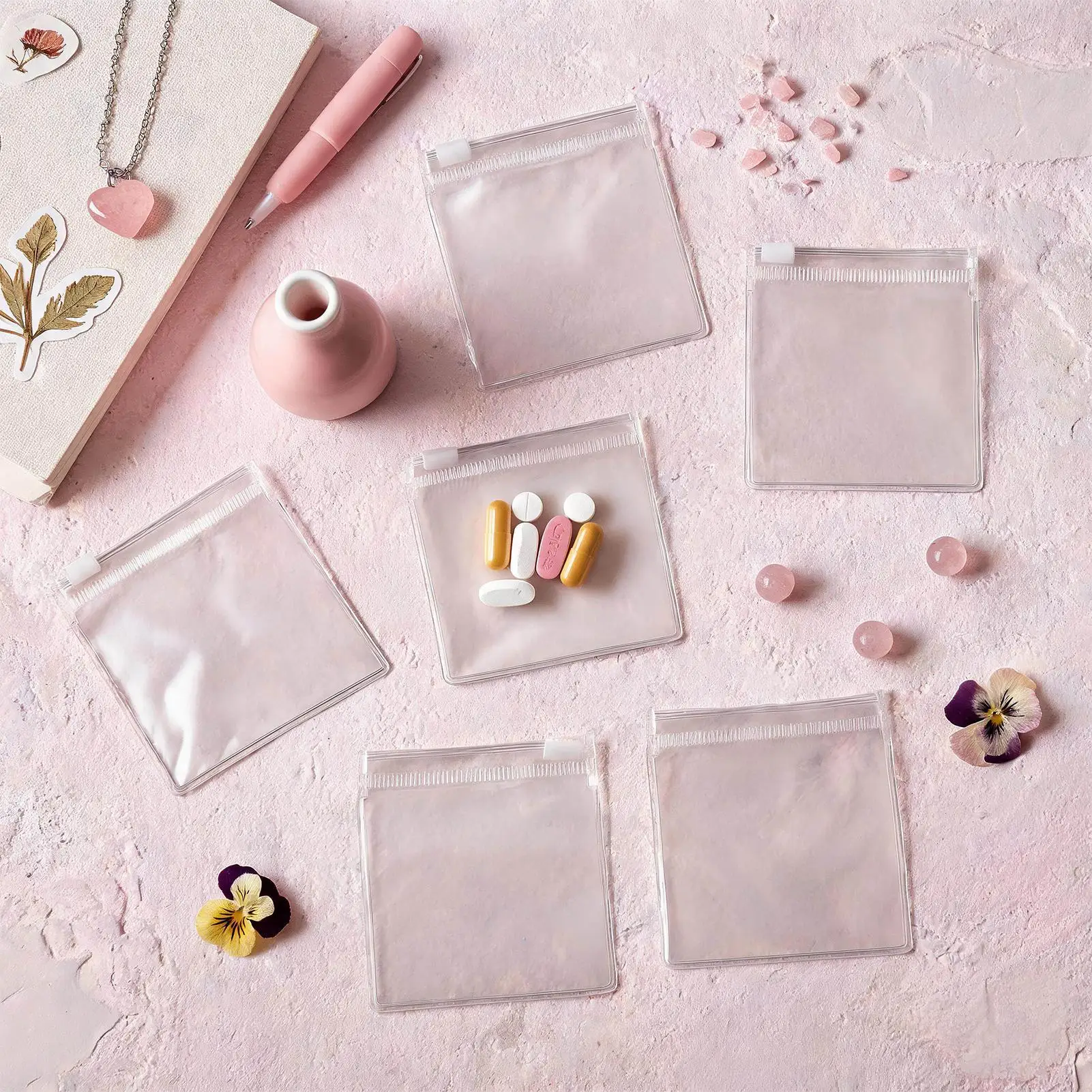 10pcs Pill Pouches for Travel 8x8cm Leakproof Zipper Small Pill Pouch Storage Bags for Supplement Jewelry Hair Accessories