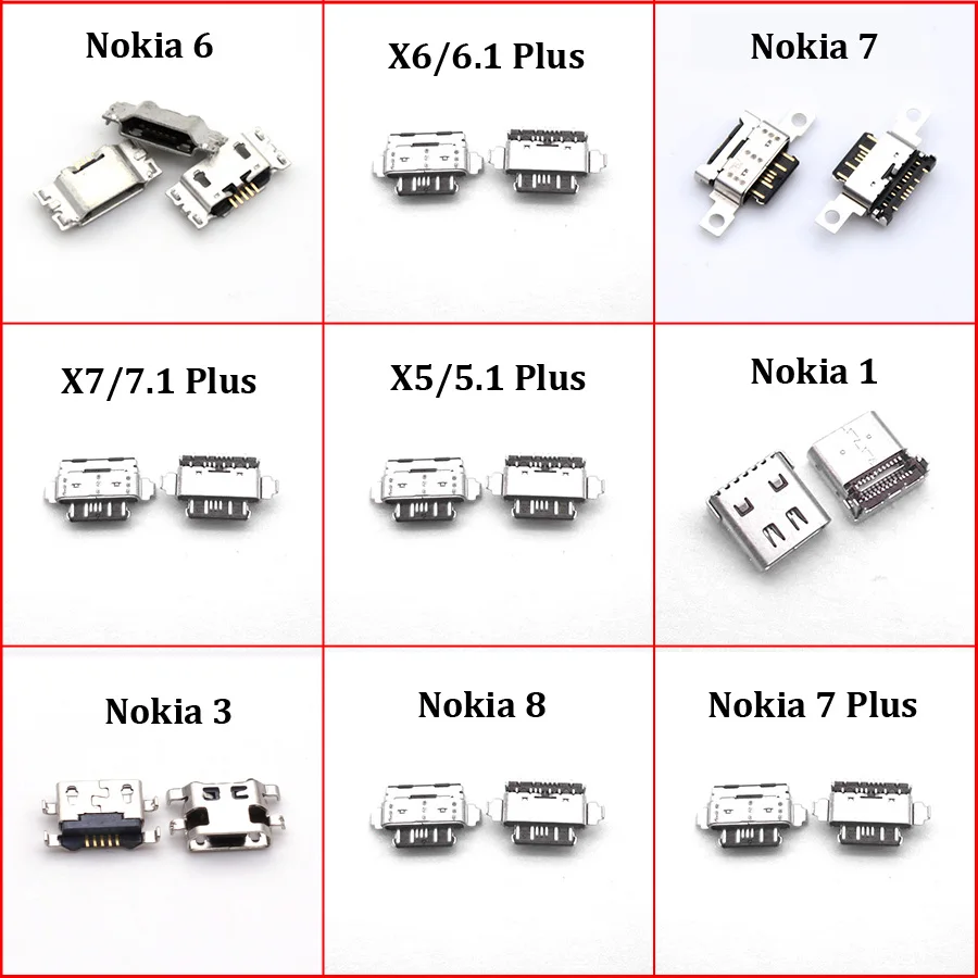 1PC Type-C USB Charging Tail Plug Charging Connector Jack Port For Nokia 3 6 7 Plus 8 6.1 7.1 5.1 Plus X5 X6 X7