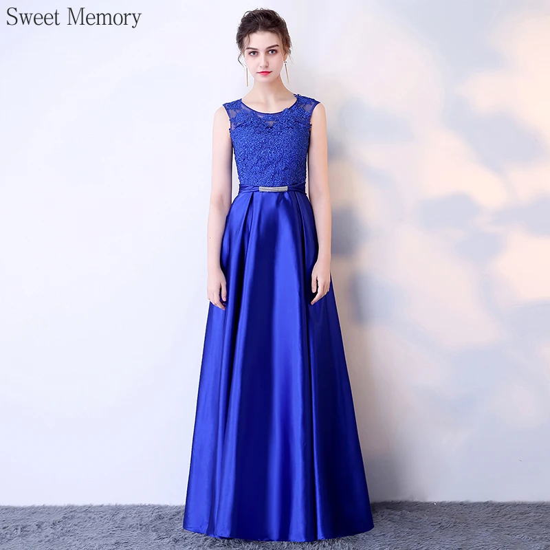 

Reject Return Brand Sweet Memory Custom Made Gold Blue Pink Bridesmaid Dresses Floor Length A-Line O-Neck Satin Formal Gowns