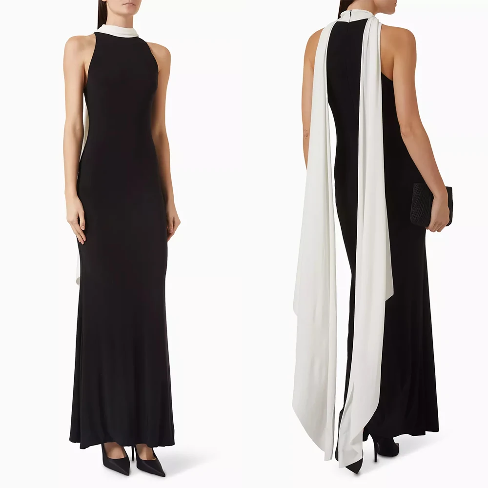 Customized Ankle Length Sleeveless High Collar Color Contrast Vestidos Para Bodas Mujer Invitada Robe De Soirée Femme Chic 원피스