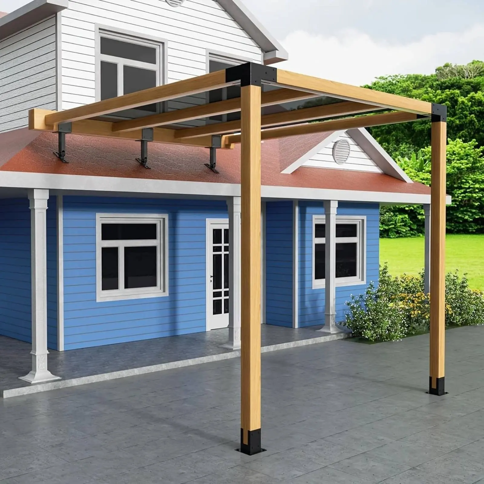 

Roof Riser Beam Bracket Easy Install Adjustable Pergola Bracket Beam Mount Support DIY Friendly Coated for Builders
