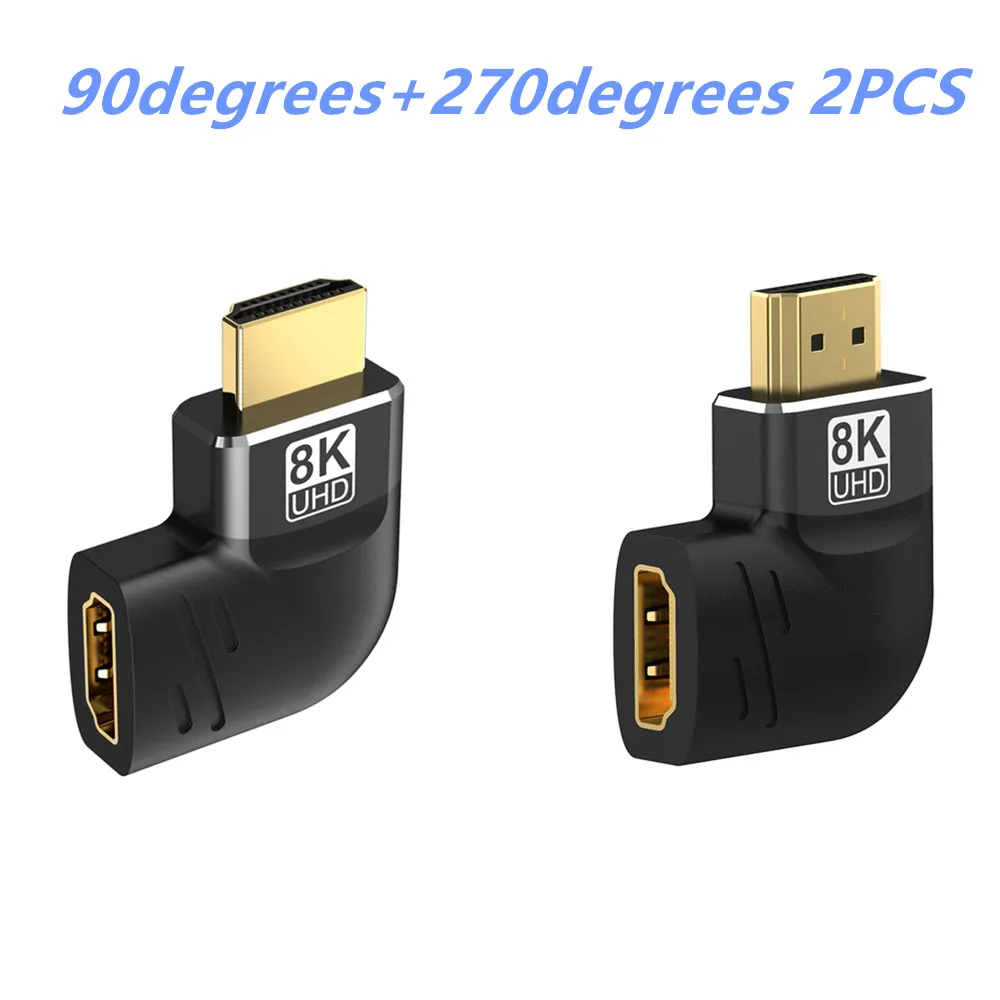8K HDMI-kompatibler seitlich gebogener 90-Grad-Adapter, 90-Grad-Winkeladapter, 270-Grad-Adapter, HDMI-Stecker auf Buchse, Erweiterungsanschluss