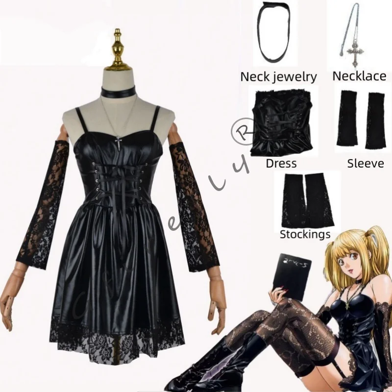 Misa Amane Death Note cosplay costumes Imitation Leather Sexy Dress  Necklace Lace Sleeves Stockings Women Uniforms Anime Outfits - AliExpress  200000532