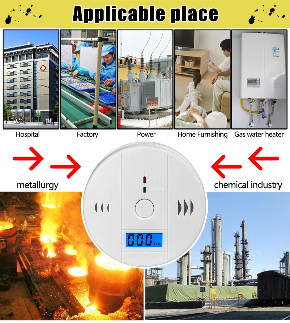 CO Alarm rilevatore di monossido di carbonio LCD CO sensore di Gas allarme 85dB sirena suono stufa a nido d\'ape carbone fumo avviso allarme