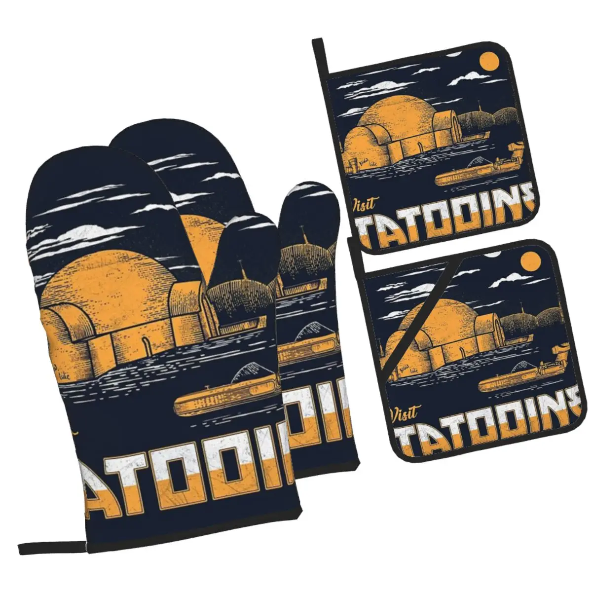 Visit Tatooine-1726421999.3859937 2pcs Gloves Thickened Insulation Gloves and 2pc insulation pad Anti Slip Anti Scald Oven Glove