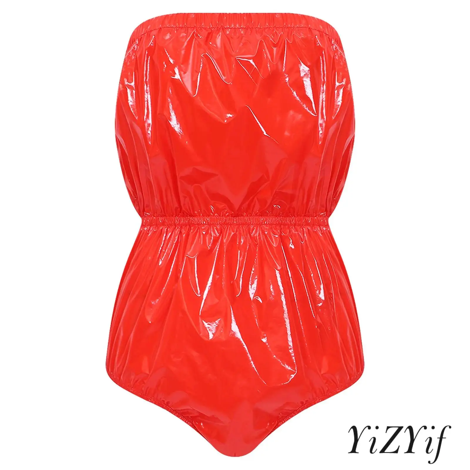 New Women Waterproof Strapless Lingerie Bodysuit Elastic Band High-cutting Glossy Swimwear Rompers Clubwear Adaptive Clothes