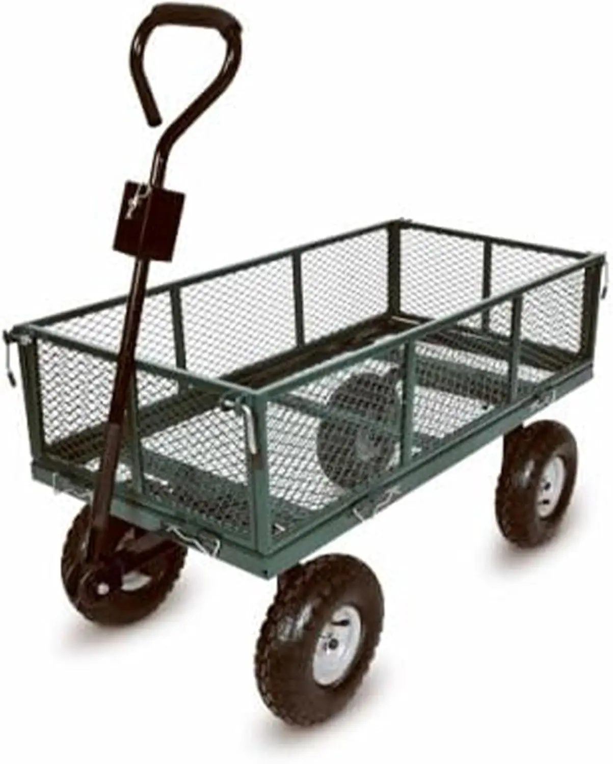 Green Thumb 4 Wheel Powder Coated Steel Garden Cart with Removable Mesh Sidewalls and Handles, Convertible to Trailer Hitch