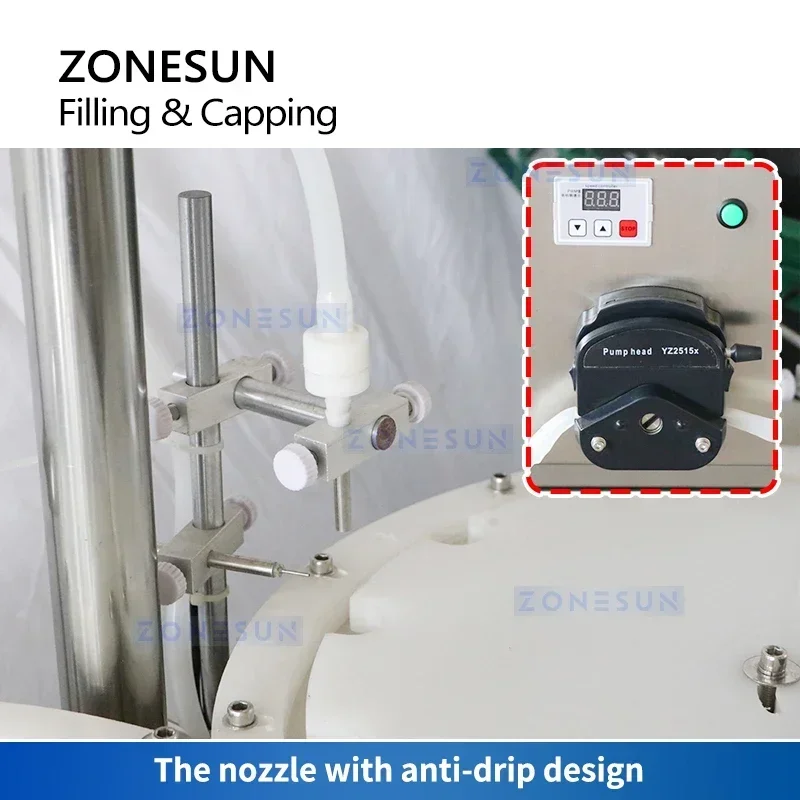 ZONESUN ZS-AFC15 Automatic Peristaltic Pump Liquid Filling Capping Machine for Essential Oil Spray Vial Bottle Packaging Line