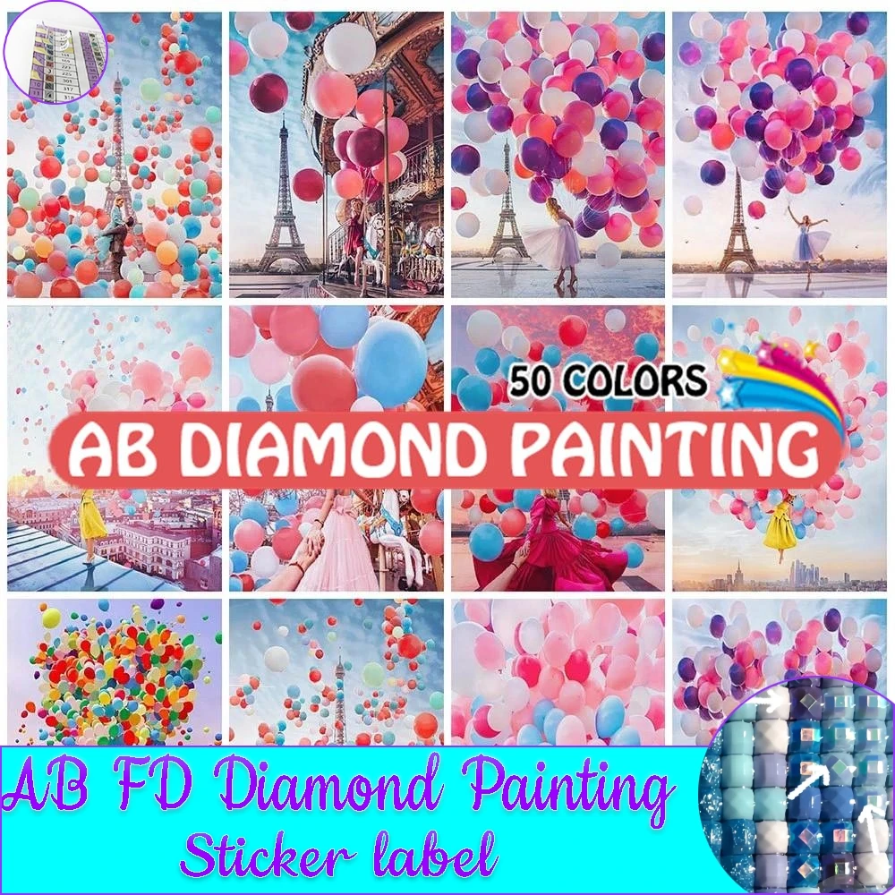 AB Diamond Painting Eiffel Tower 5D DIY Diamond Embroidery Full Square Round Cross Stitch Girl Balloon Rhinestones Mosaic Art