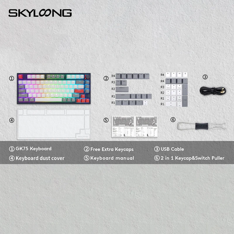 SKYLOONG GK75 TKL Klawiatura Kompaktowa programowalna klawiatura do gier 75% Układ RGB Przewodowa klawiatura mechaniczna z możliwością wymiany podczas pracy z Konb